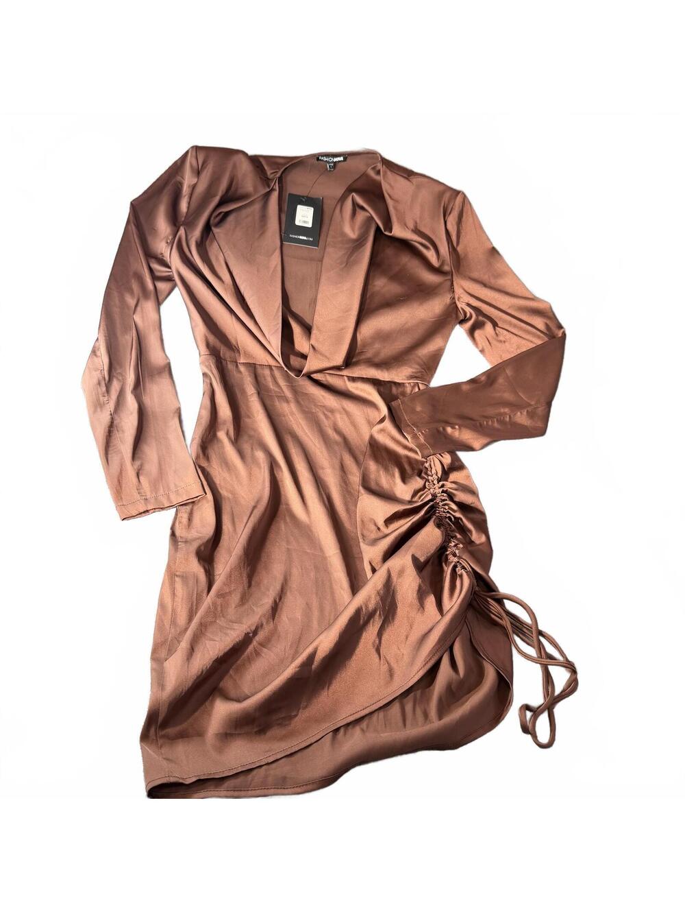 NWT Fashion Nova Spark The Passion Ruched Mini Dress Chocolate Brown Medium